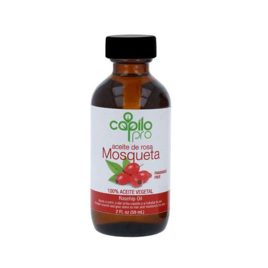 Capilo Pro Rosehip Oil 2 oz – Nourishing oil for hair and skin repair, softens scars, hydrates, and promotes a healthy glow with natural rosehip extract.
