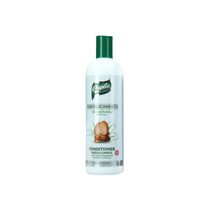 Capilo Sole and Cinnamon Strengthening Conditioner 16 oz – Deep conditioning formula for hair thickening, shine, and strength. Mineral oil and petroleum-free.