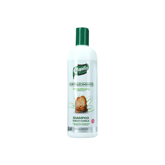 Capilo Sole and Cinnamon Strengthening Shampoo 16 oz – Deep cleansing shampoo that thickens, strengthens hair, and promotes healthy growth. Mineral oil and petroleum-free.