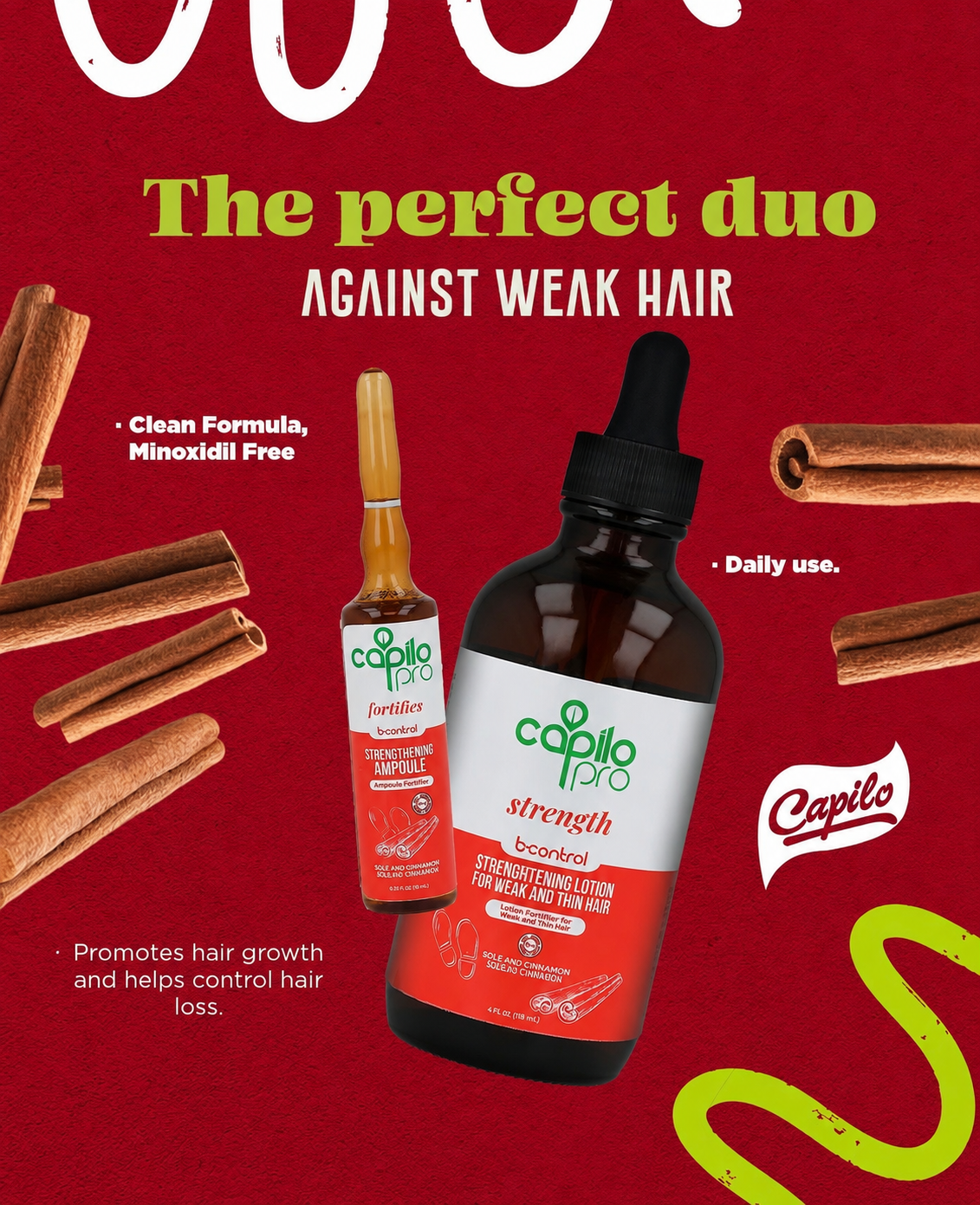 Capilo Pro B Control Ampoules 5 units x 10 ml. | Based Extract on Sole and Cinnamon | For Fine and Weak Hair