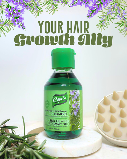 Capilo Rosemary Oil, Hair Growth and Skin Care Made w/Blend of Mineral Oil and Fruit Oil (4 oz Bottle)