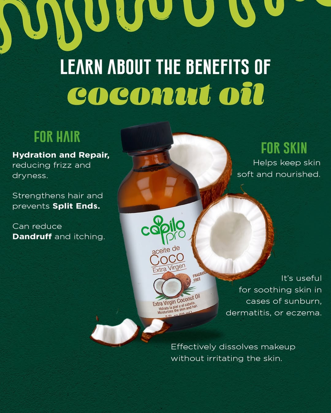Aceite de coco virgen extra Capilo Pro: hidratación profunda para el cabello y la piel