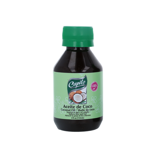 Capilo Aceite de coco, brillo para el cabello y tratamiento de la piel para talones y rodillas (botella de 4 oz), aceite de coco 100% refinado + fragancia