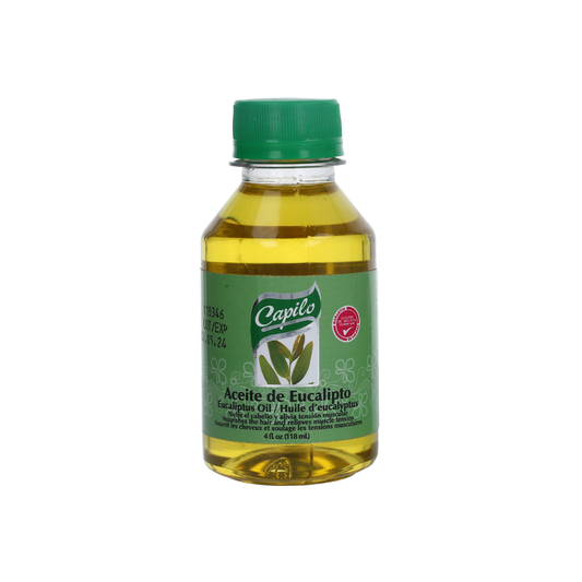 Capilo Eucalyptus Oil 4 oz. | Nourish hair and helps relieve muscle tension | Mineral Oil + Eucalyptus Oil | Parabens and sulfate free